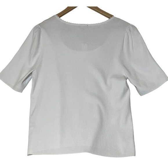 NWT Talbots White Scoop Neck Short Sleeve Top Large Pull Over Minimalist Stretch - Picture 6 of 16